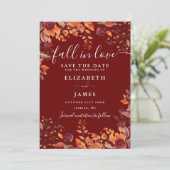 Burgundy Rustic Fall Autumn Photo Wedding Save The Date (Stehend Vorderseite)