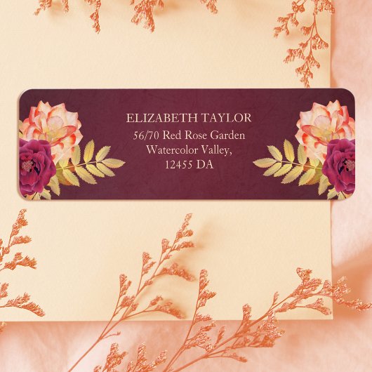 Burgundy Rustic Fall Boho Floral Wedding Address