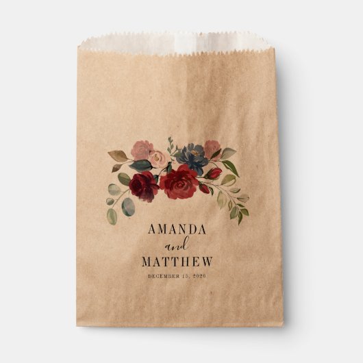 Burgundy Rustic Floral Custom Wedding Gefallen Tas Geschenktütchen (Vorderseite)