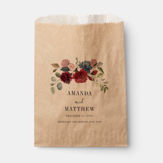 Burgundy Rustic Floral Custom Wedding Gefallen Tas Geschenktütchen (Vorderseite)