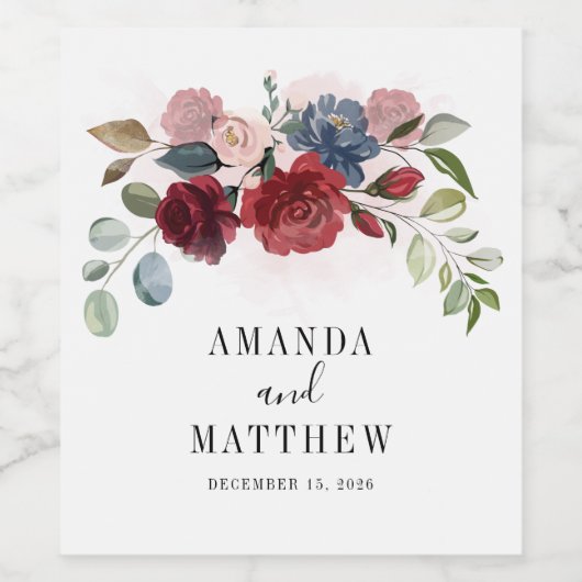 Burgundy Rustic Floral Custom Wedding Weinetikett (Einzelnes Label)
