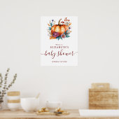 Burgundy Rustic Pumpkin Baby Dusche Begrüßungszeic Poster (Küche)