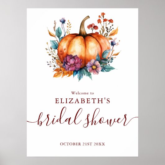 Burgundy Rustic Pumpkin Brautparty Begrüßungszeich Poster (Vorne)