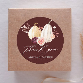 Burgundy Rustic Pumpkin Wedding Vielen Dank Runder Aufkleber