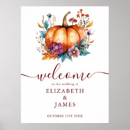 Burgundy Rustic Pumpkin Wedding Welcome Sign Poster