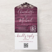 Burgundy Rustic QR Code Mason Jars Lights Hochzeit All In One Einladung (Innen Boden)