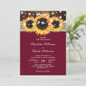 Burgundy Rustic Sonnenblume Hochzeit Einladung (Stehend Vorderseite)