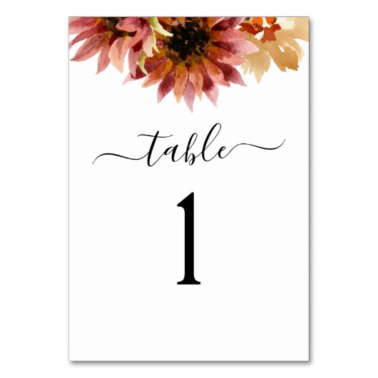 Burgundy Rustic Sonnenblume Hochzeit Tischnummer (Rückseite)