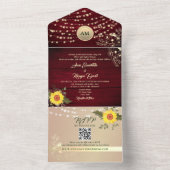 Burgundy Rustic String Lights Sonnenblumenhochzeit All In One Einladung (Innen Boden)