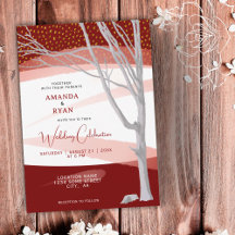 Burgundy Rustic Winter Tree Watercolor Wedding