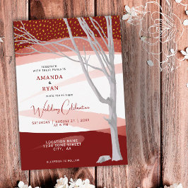 Burgundy Rustic Winter Tree Watercolor Wedding Einladung