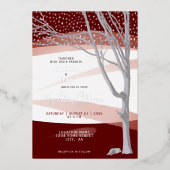 Burgundy Rustic Winter Tree Watercolor Wedding Folieneinladung (Vorderseite)