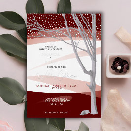 Burgundy Rustic Winter Tree Watercolor Wedding Folieneinladung