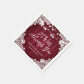Burgundy Rustic Wood Floral Lace Wedding Serviette (Ecke)