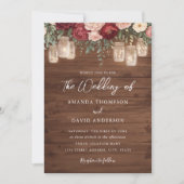 Burgundy Rustic Wood Floral Lights Hochzeit Einladung (Vorderseite)