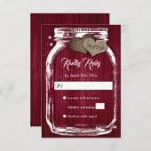 Burgundy Rustic Wood Hearts Mason Jar Wedding RSVP (Vorne/Hinten)