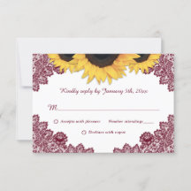 Burgundy Rustic Wood Lace Sunflower Wedding