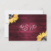 Burgundy Rustic Wood Sunflower Wedding RSVP Karte (Rückseite)