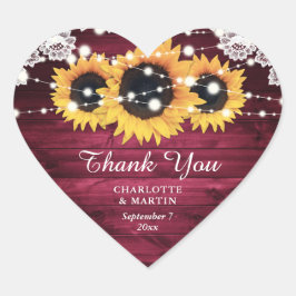 Burgundy Rustic Wood Sunflower Wedding Vielen Dank Herz-Aufkleber
