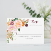 Burgundy Saffron Blush Mauve Corner Bouquet RSVP Karte (Stehend Vorderseite)