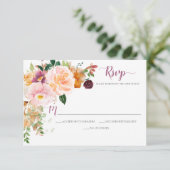 Burgundy Saffron Blush Mauve Rustic Corner Bouquet RSVP Karte (Stehend Vorderseite)