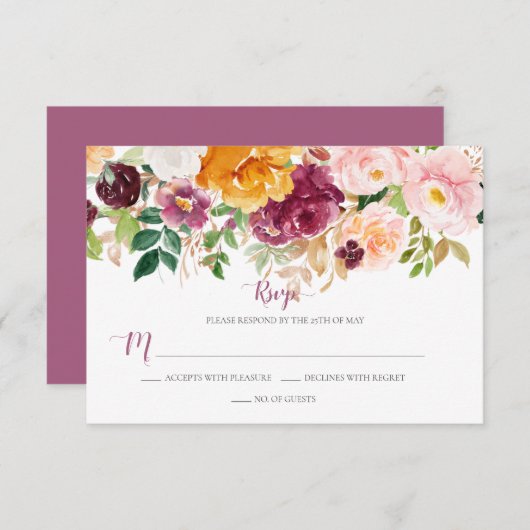 Burgundy Saffron Blush Mauve Rustikale UAWG RSVP Karte (Vorne/Hinten)