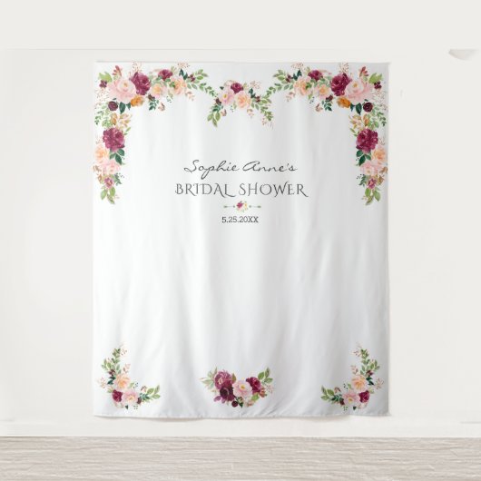 Burgundy Saffron Brautparty Foto Stand Wandteppich (Vorderseite)