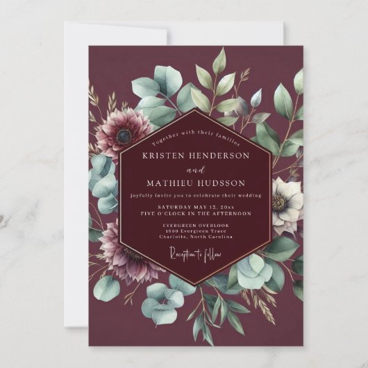 Burgundy Sage Anemone Wedding Einladung (Vorderseite)