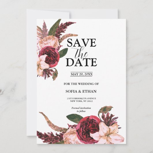 Burgundy Sangria Wedding Save the Dates Date (Vorderseite)
