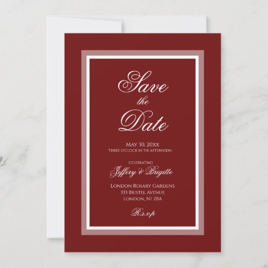 Burgundy Save the Date Card (Vorderseite)