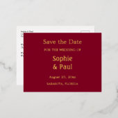 Burgundy Save the Date Foil Einladung Postkarte (Vorderseite/Rückseite)