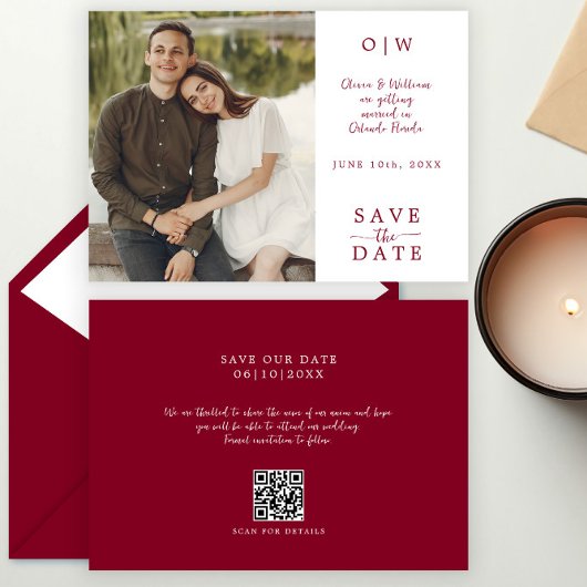 Burgundy Save the Date Fotokarte