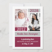 Burgundy School Colors Dame and Now Abschluss Einladung (Vorderseite)