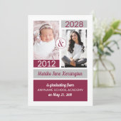 Burgundy School Colors Dame and Now Abschluss Einladung (Stehend Vorderseite)