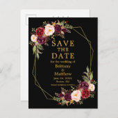 Burgundy Schwarz Geo Frame Save the Date Postkarte (Vorne/Hinten)