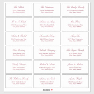 Burgundy Script 18 Guest Address Labels