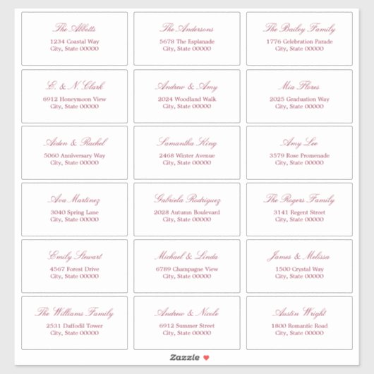 Burgundy Script 18 Guest Address Labels (Blatt)