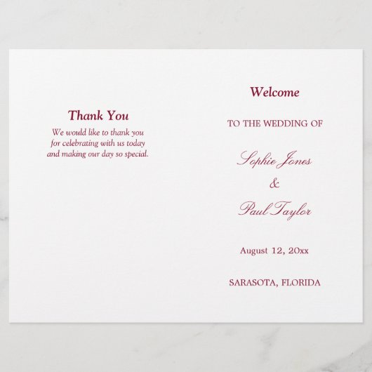 Burgundy Script Bi-Fold Wedding Program (Vorderseite)