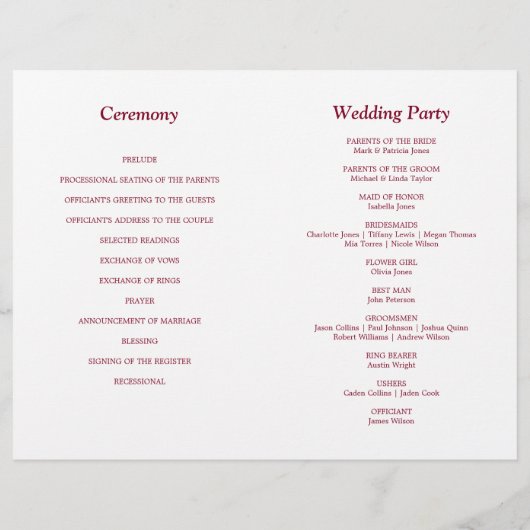 Burgundy Script Bi-Fold Wedding Program (Rückseite)
