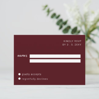 Burgundy Script Calligraphy Wedding RSVP Card Karte