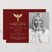 Burgundy Script Elegantes Foto Feier des Lebens Einladung (Vorne/Hinten)