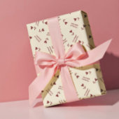 Burgundy Script Hearts on Cream– Valentine Pattern Geschenkpapier