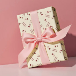 Burgundy Script Hearts on Cream– Valentine Pattern Geschenkpapier