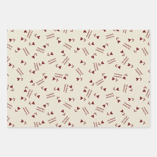 Burgundy Script Hearts on Cream– Valentine Pattern Geschenkpapier Set (Vorderseite 3)
