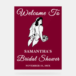 Burgundy Script Herbst Brautparty Willkommen Acrylschild