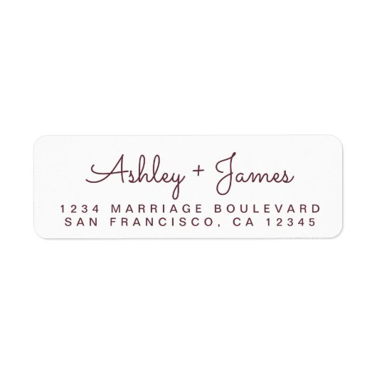 Burgundy Script Names Wedding Rücksendeadresse (Vorne)