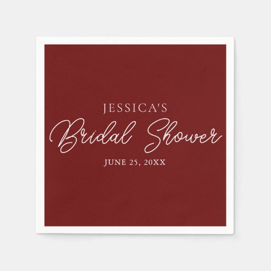 Burgundy Script Simple Brautparty Napkins Serviette (Vorderseite)