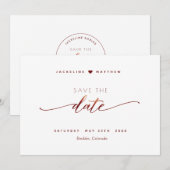 Burgundy Script Simple Briefmarke Wedding Save the Date (Vorne/Hinten)