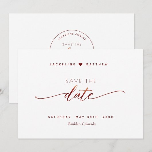 Burgundy Script Simple Briefmarke Wedding Save the Date (Vorne/Hinten)
