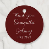 Burgundy Script Simple Elegant Classic Wedding Geschenkanhänger (Rückseite)